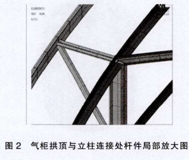 气柜拱顶与立柱连接处杆件局部放大图