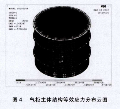 气柜主体结构等效应力分布云图