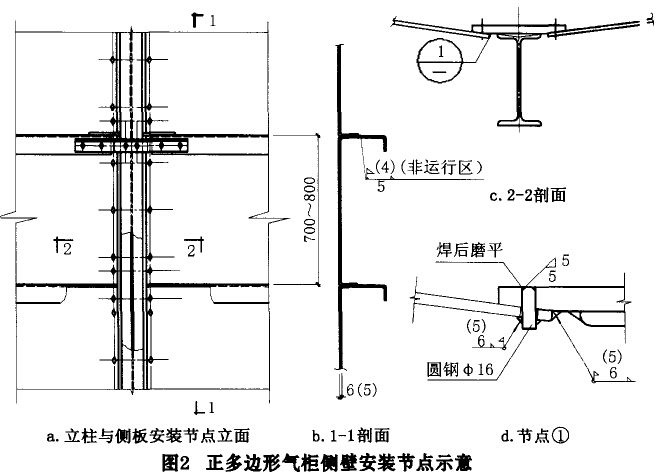 正多边形气柜侧壁安装节点示意